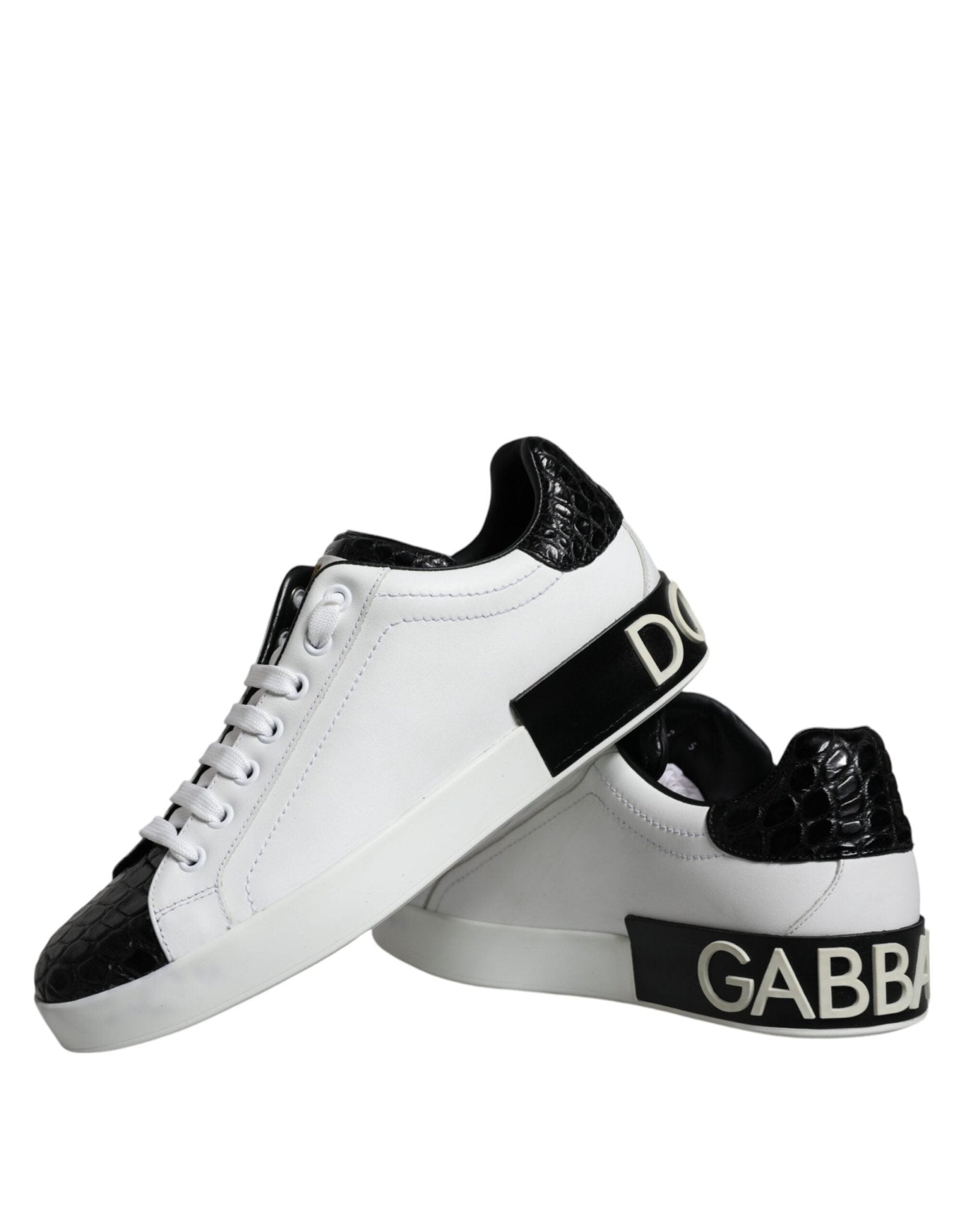 Dolce & Gabbana Black Leather Logo Portofino Sneaker Shoes - SMARTMARTNZ