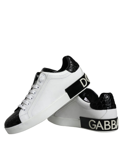Dolce & Gabbana Black Leather Logo Portofino Sneaker Shoes - SMARTMARTNZ