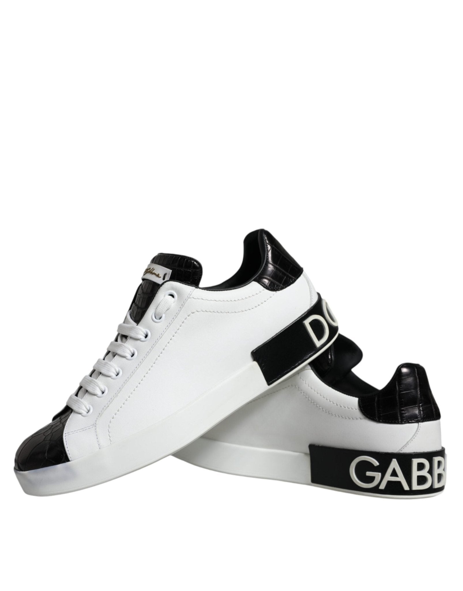Dolce & Gabbana Black Leather Logo Portofino Sneaker Shoes - SMARTMARTNZ