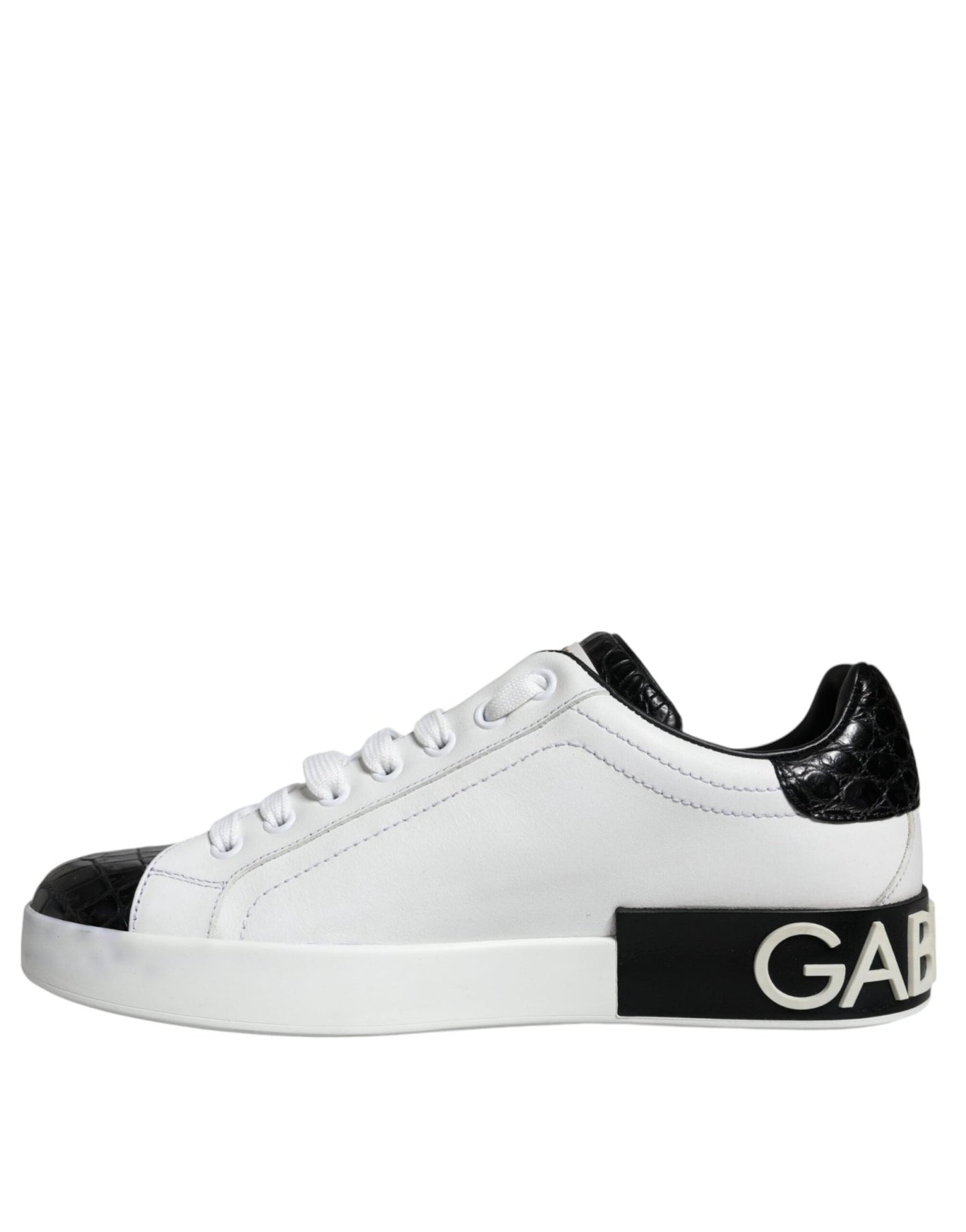 Dolce & Gabbana Black Leather Logo Portofino Sneaker Shoes - SMARTMARTNZ