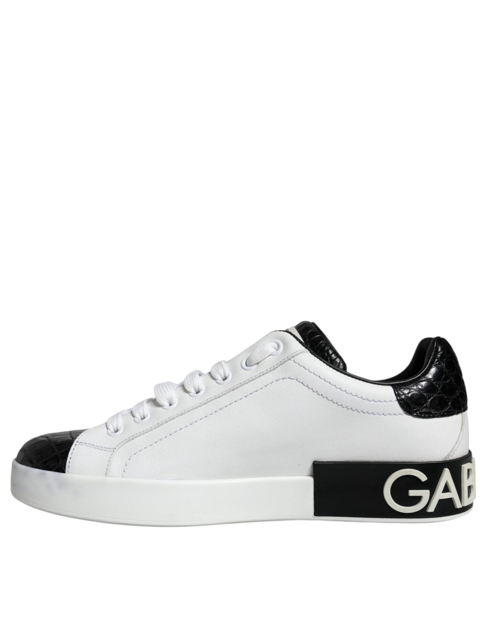Dolce & Gabbana Black Leather Logo Portofino Sneaker Shoes - SMARTMARTNZ