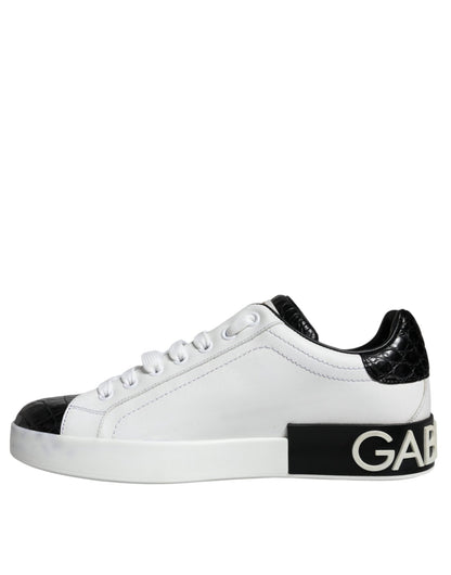 Dolce & Gabbana Black Leather Logo Portofino Sneaker Shoes - SMARTMARTNZ