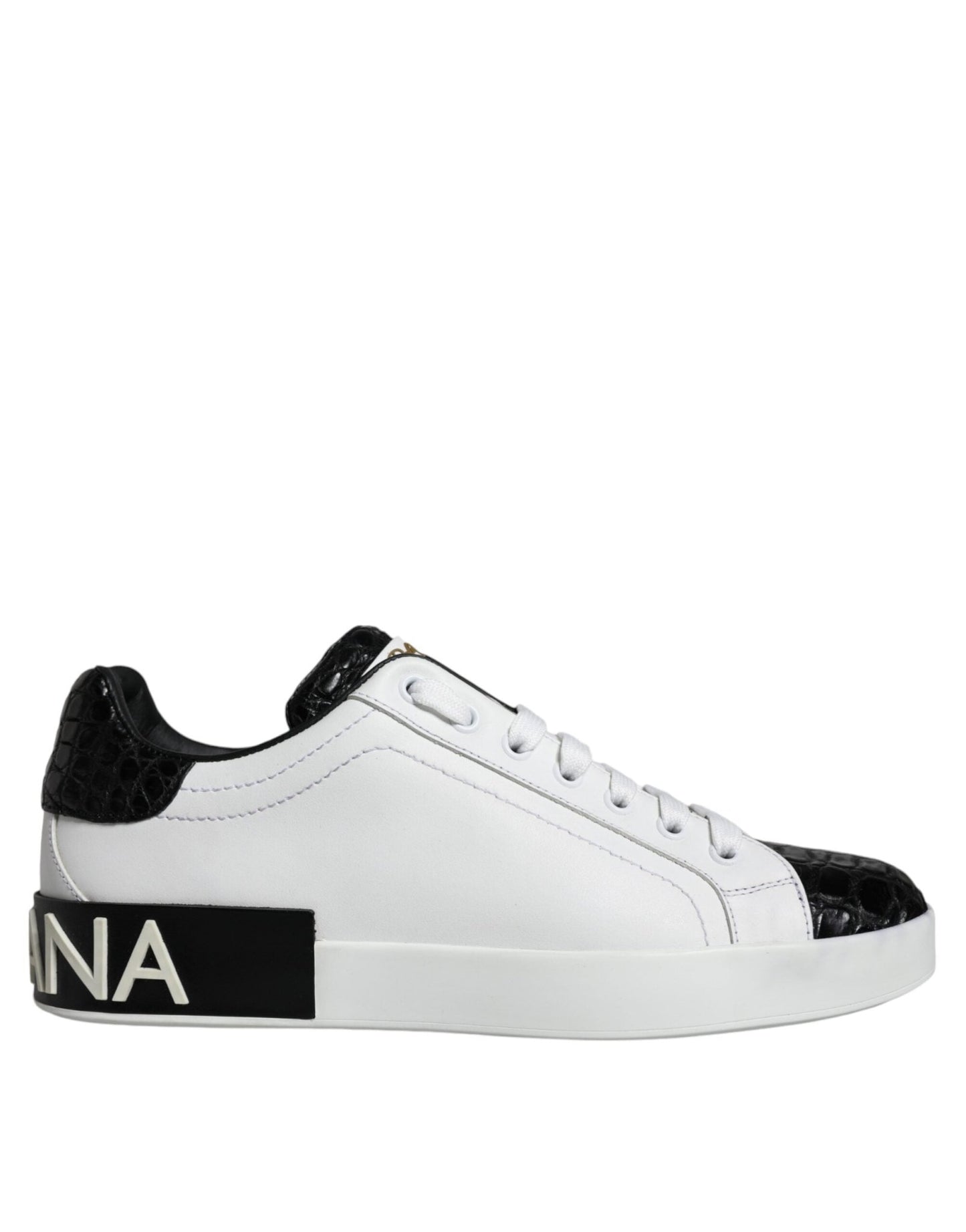 Dolce & Gabbana Black Leather Logo Portofino Sneaker Shoes - SMARTMARTNZ