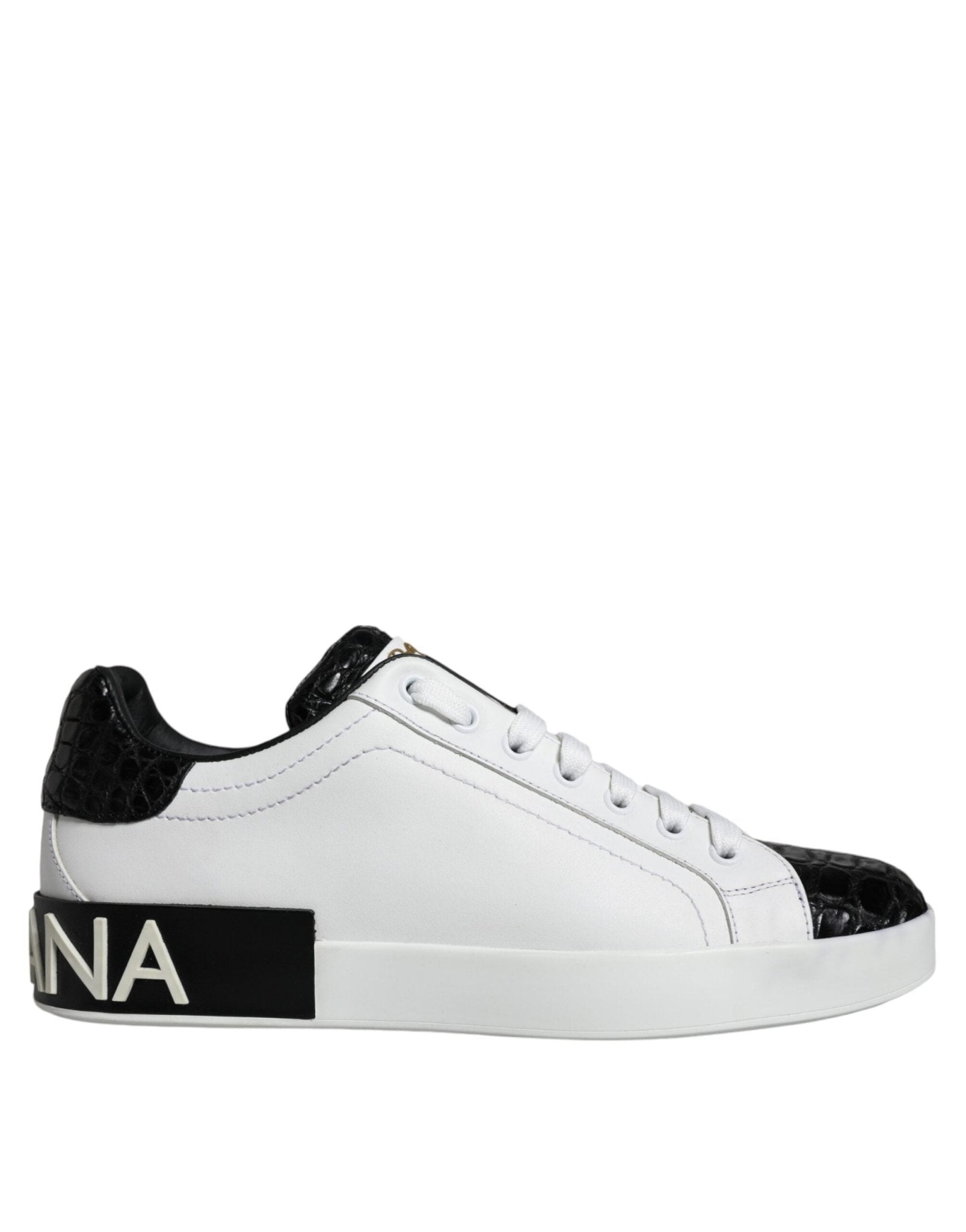 Dolce & Gabbana Black Leather Logo Portofino Sneaker Shoes - SMARTMARTNZ