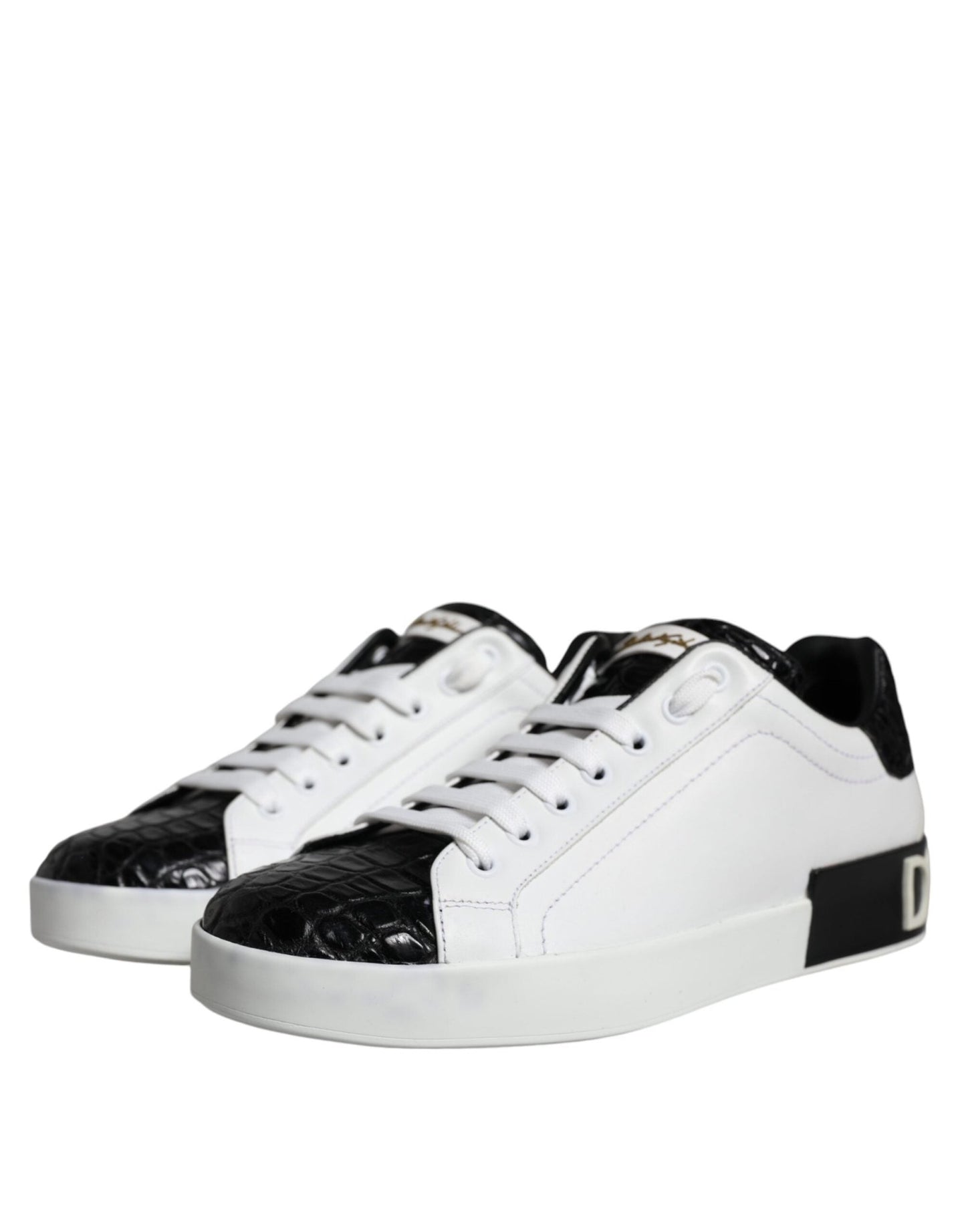 Dolce & Gabbana Black Leather Logo Portofino Sneaker Shoes - SMARTMARTNZ