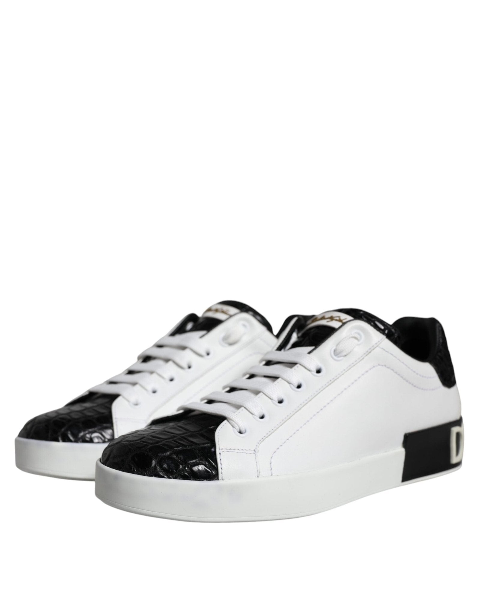 Dolce & Gabbana Black Leather Logo Portofino Sneaker Shoes - SMARTMARTNZ