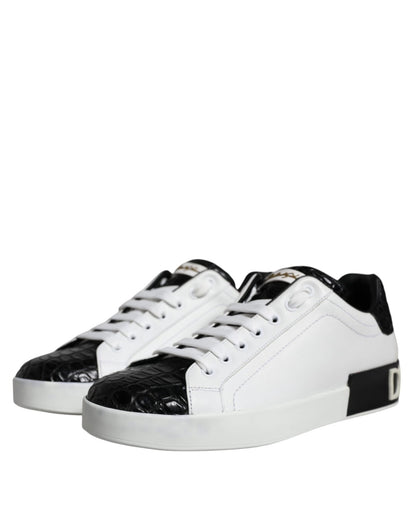 Dolce & Gabbana Black Leather Logo Portofino Sneaker Shoes - SMARTMARTNZ