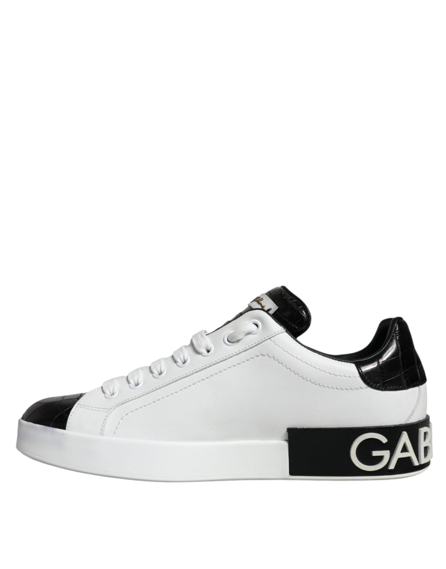 Dolce & Gabbana Black Leather Logo Portofino Sneaker Shoes - SMARTMARTNZ