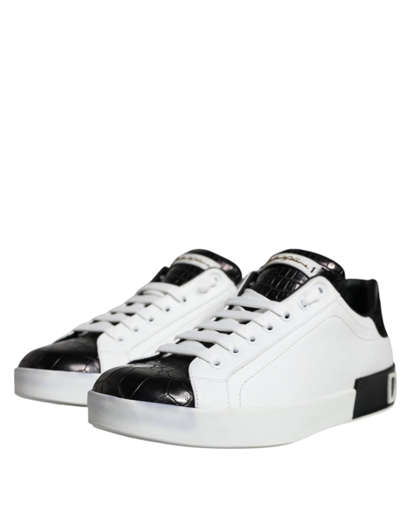 Dolce & Gabbana Black Leather Logo Portofino Sneaker Shoes - SMARTMARTNZ