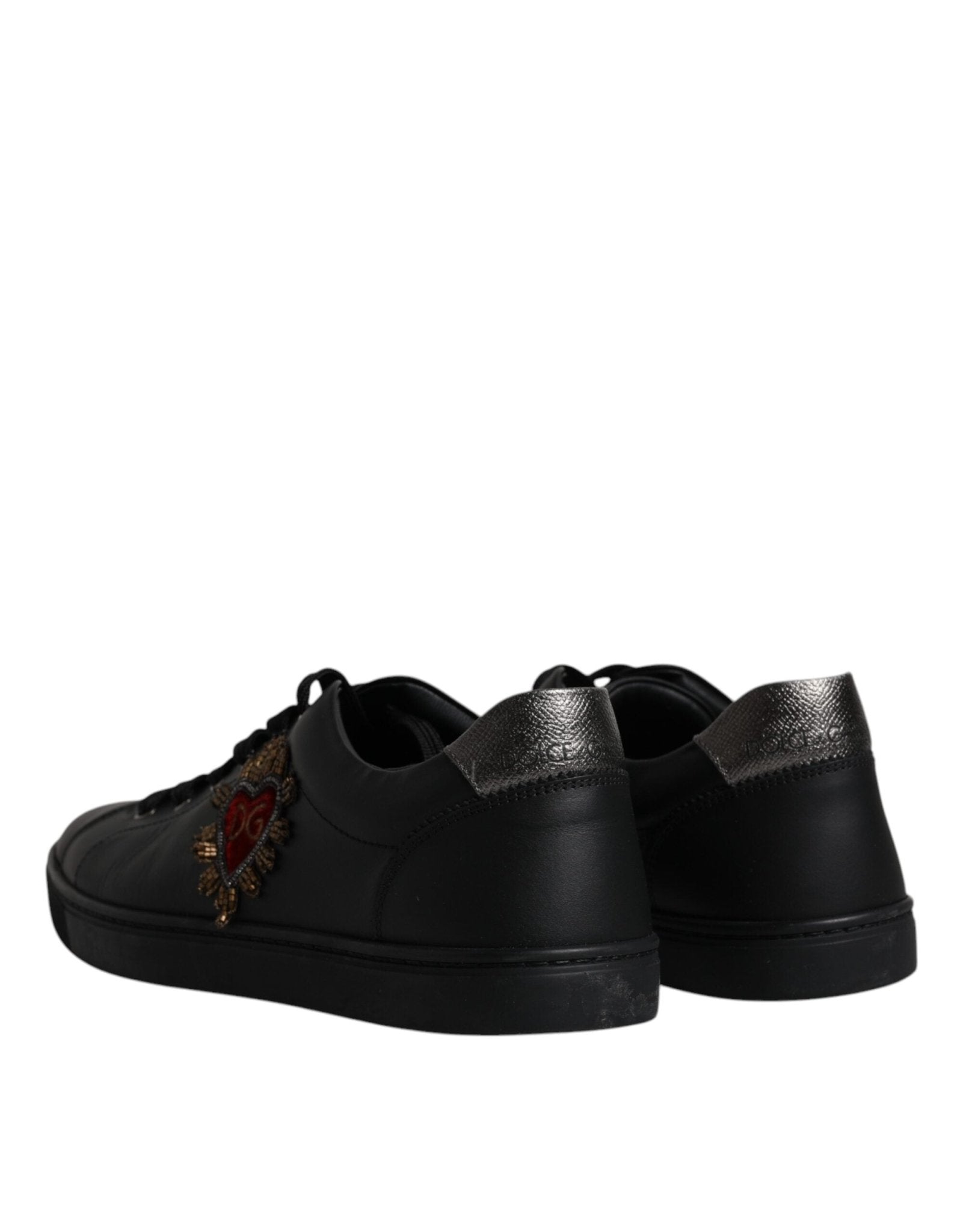 Dolce & Gabbana Black Leather London Heart Men Sneakers Shoes - SMARTMARTNZ