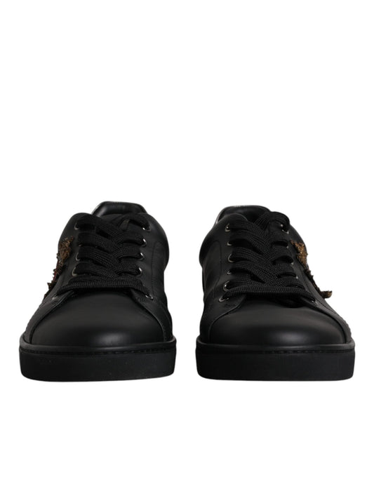 Dolce & Gabbana Black Leather London Heart Men Sneakers Shoes - SMARTMARTNZ
