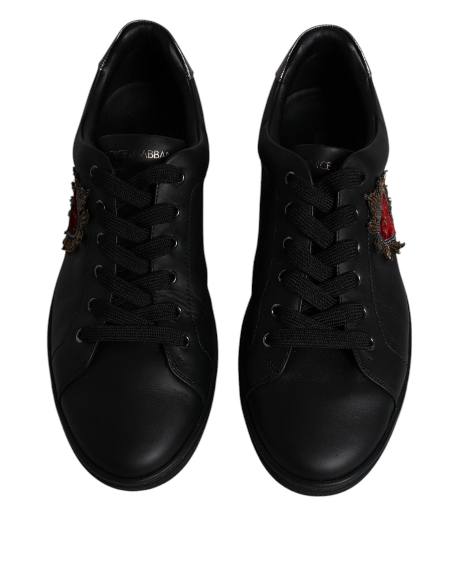 Dolce & Gabbana Black Leather London Heart Men Sneakers Shoes - SMARTMARTNZ