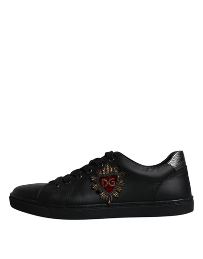 Dolce & Gabbana Black Leather London Heart Men Sneakers Shoes - SMARTMARTNZ