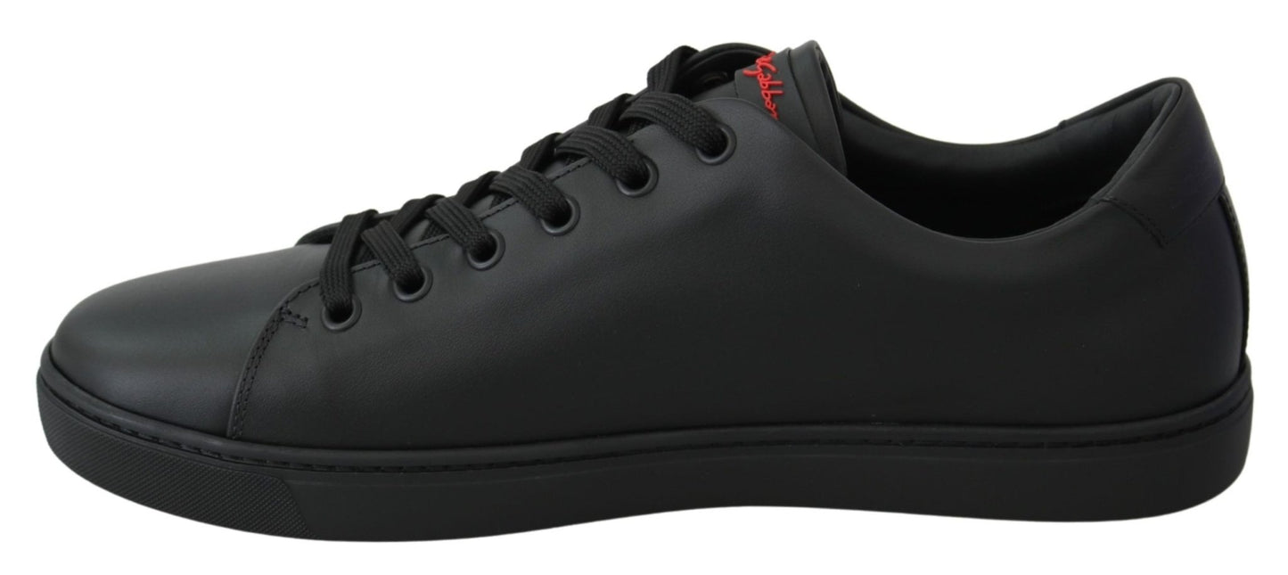 Dolce & Gabbana Black Leather Love Heart Sneakers Womens Shoes - SMARTMARTNZ
