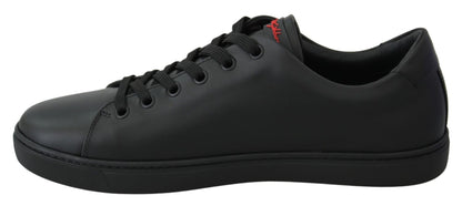 Dolce & Gabbana Black Leather Love Heart Sneakers Womens Shoes - SMARTMARTNZ