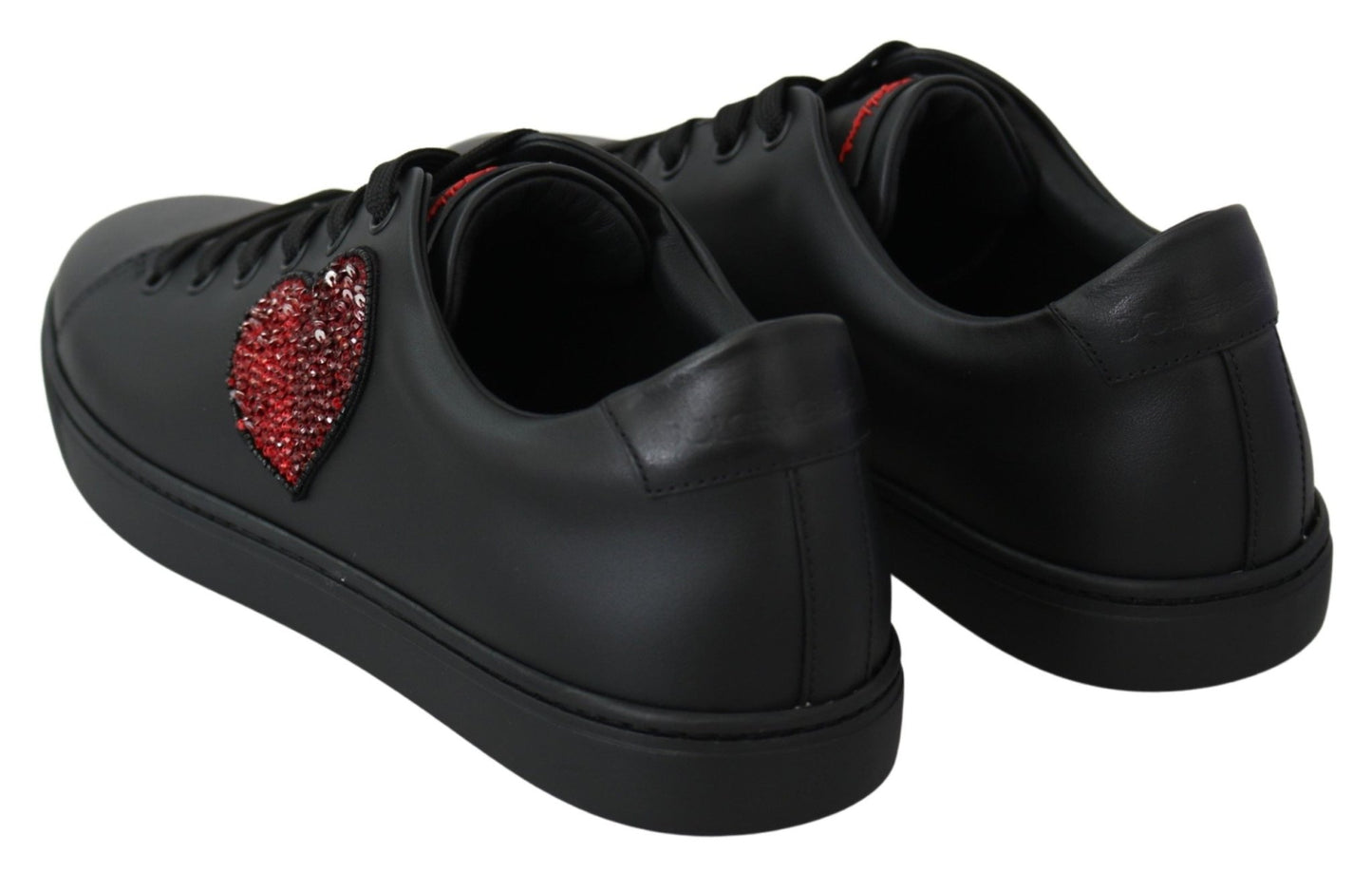 Dolce & Gabbana Black Leather Love Heart Sneakers Womens Shoes - SMARTMARTNZ