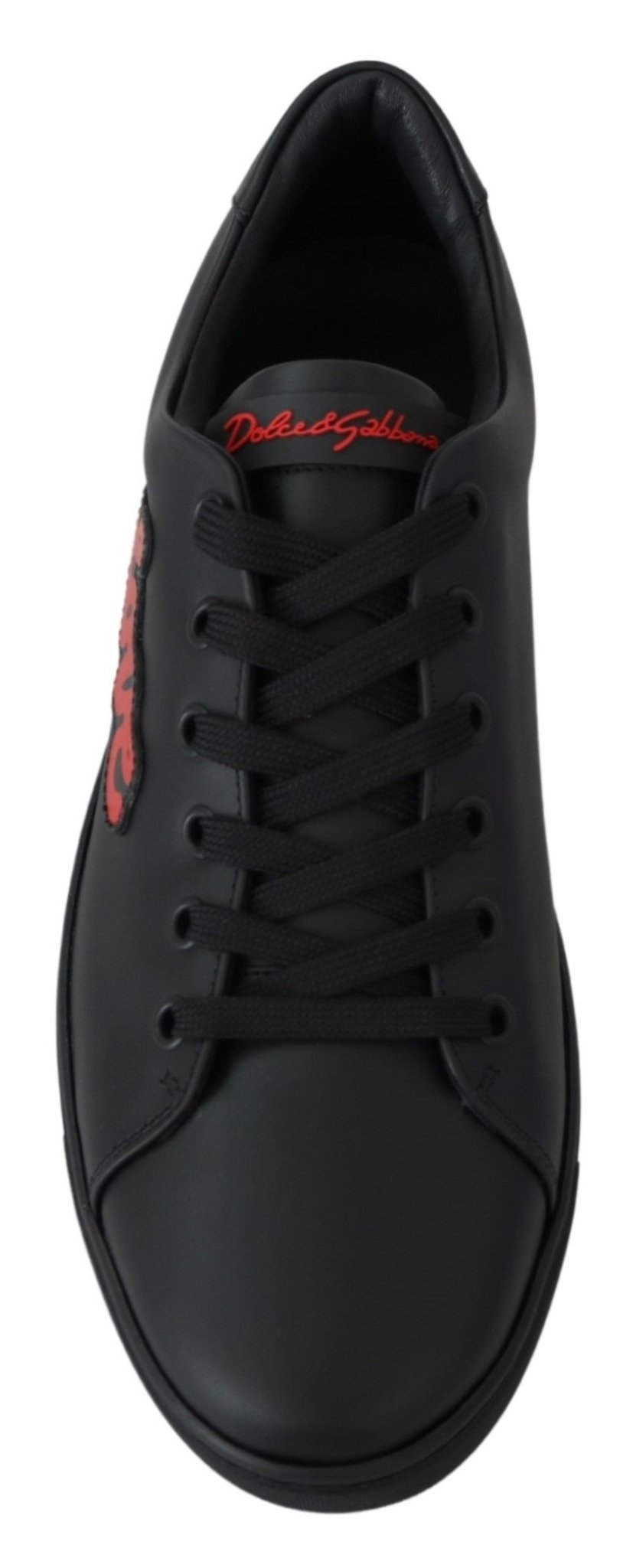 Dolce & Gabbana Black Leather Love Heart Sneakers Womens Shoes - SMARTMARTNZ