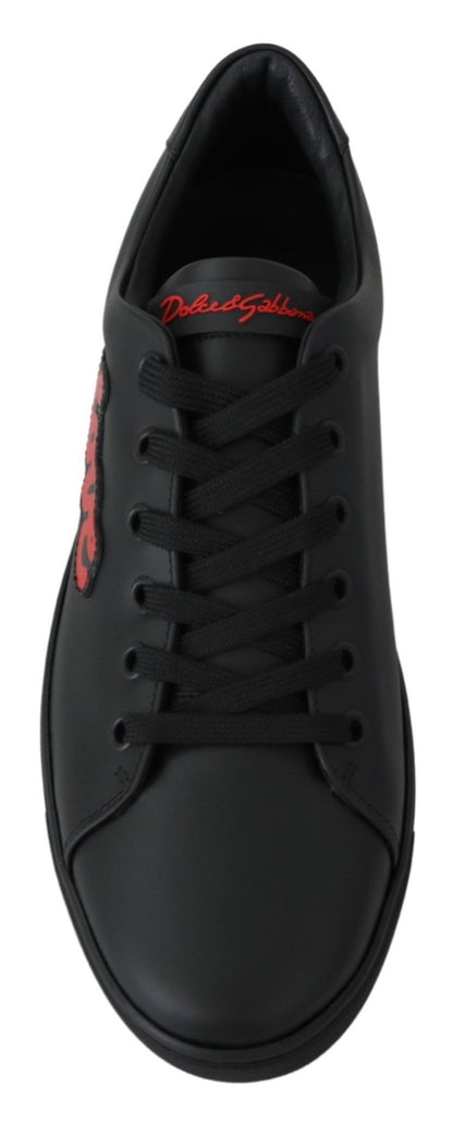 Dolce & Gabbana Black Leather Love Heart Sneakers Womens Shoes - SMARTMARTNZ