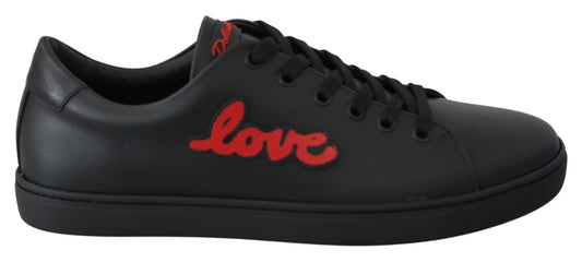 Dolce & Gabbana Black Leather Love Heart Sneakers Womens Shoes - SMARTMARTNZ