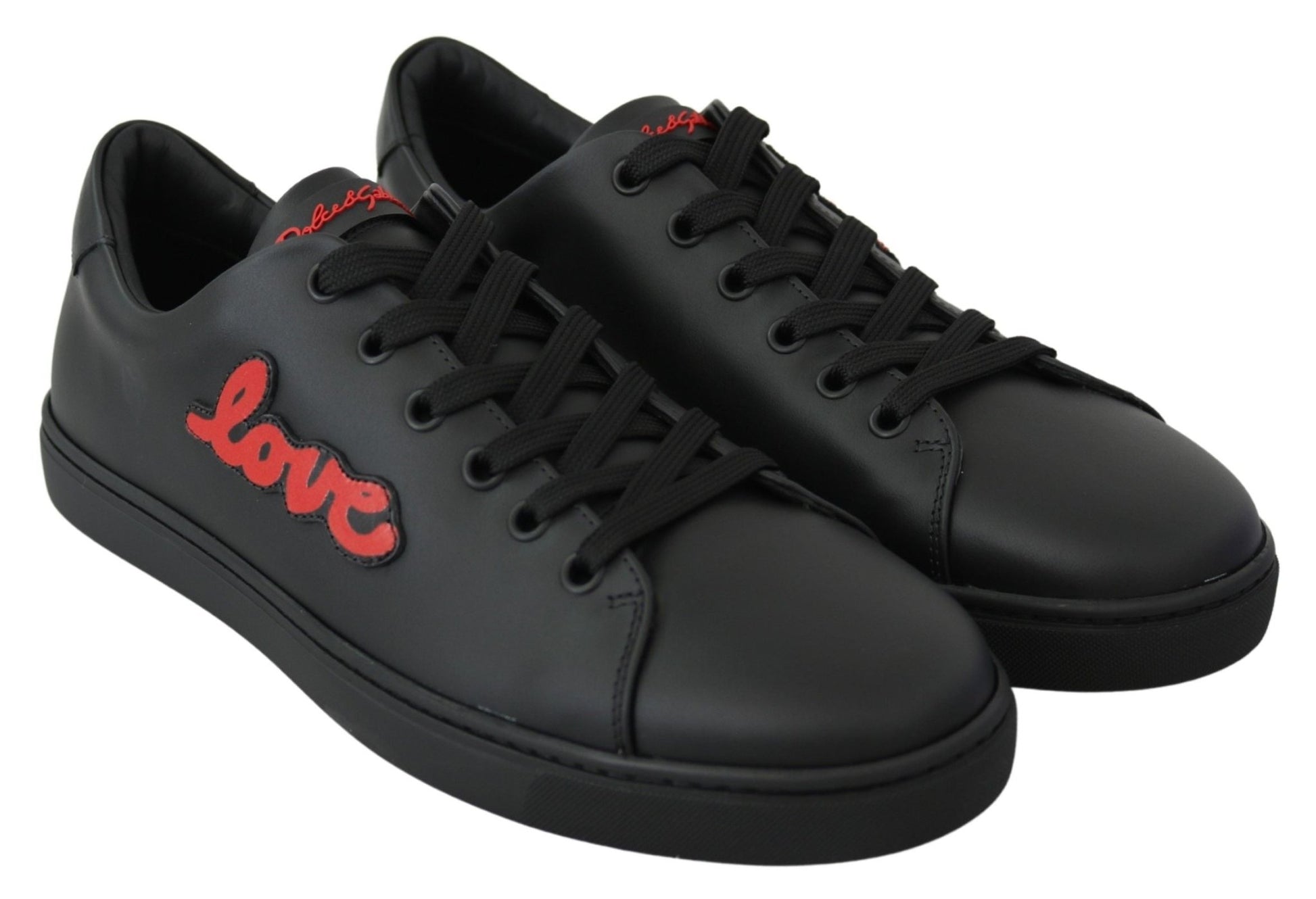 Dolce & Gabbana Black Leather Love Heart Sneakers Womens Shoes - SMARTMARTNZ