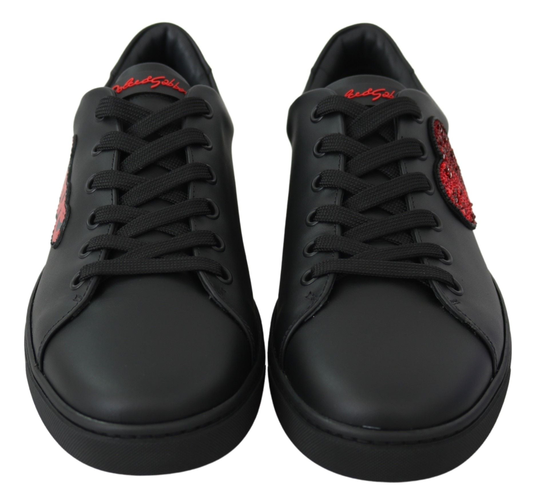 Dolce & Gabbana Black Leather Love Heart Sneakers Womens Shoes - SMARTMARTNZ