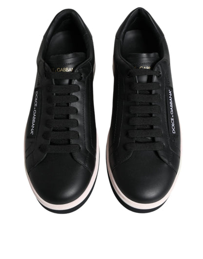Dolce & Gabbana Black Leather Low Top Men Sneakers Shoes - SMARTMARTNZ