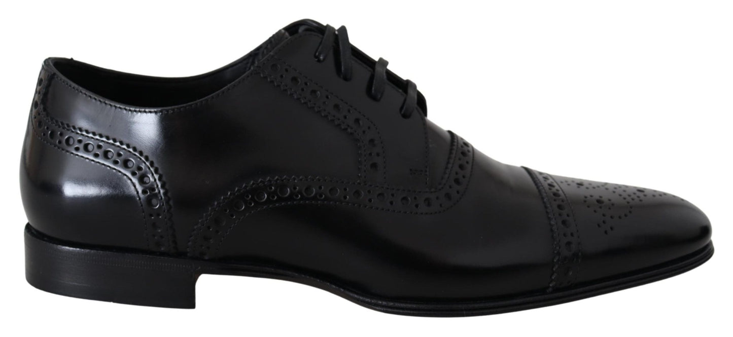 Dolce & Gabbana Black Leather Men Derby Formal Loafers Shoes - SMARTMARTNZ