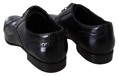 Dolce & Gabbana Black Leather Men Derby Formal Loafers Shoes - SMARTMARTNZ