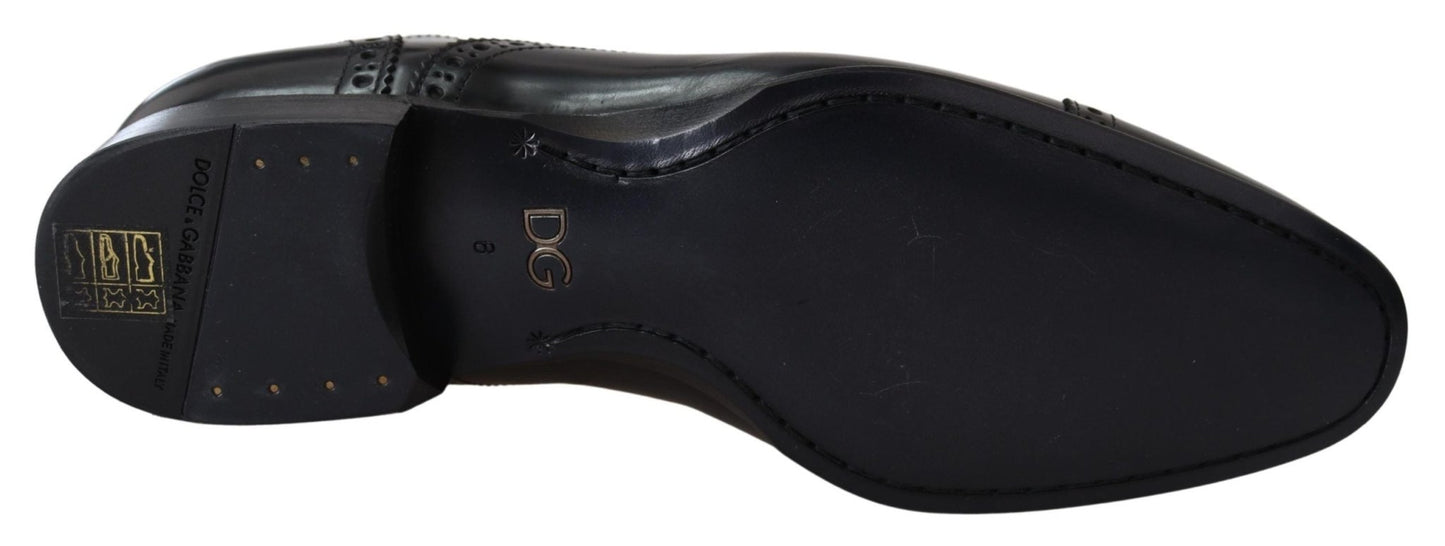 Dolce & Gabbana Black Leather Men Derby Formal Loafers Shoes - SMARTMARTNZ