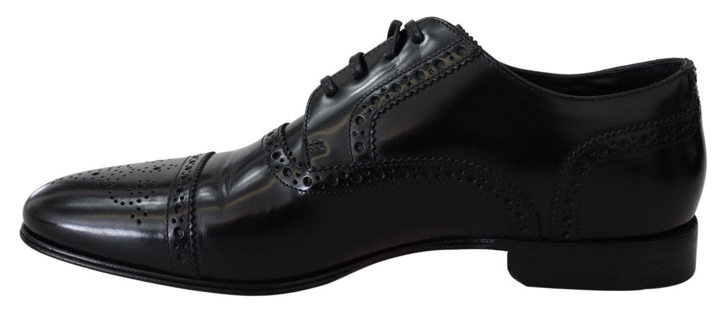 Dolce & Gabbana Black Leather Men Derby Formal Loafers Shoes - SMARTMARTNZ