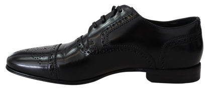 Dolce & Gabbana Black Leather Men Derby Formal Loafers Shoes - SMARTMARTNZ