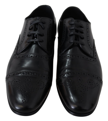 Dolce & Gabbana Black Leather Men Derby Formal Loafers Shoes - SMARTMARTNZ