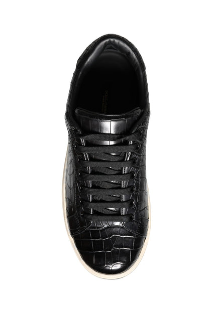 Dolce & Gabbana Black Leather Men Low Top Sneakers Shoes - SMARTMARTNZ