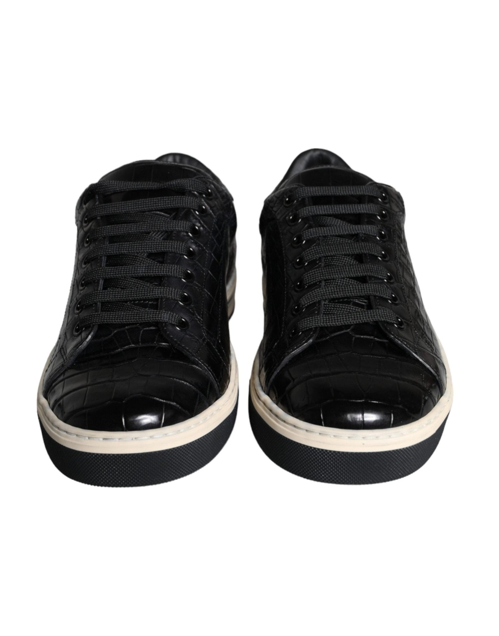Dolce & Gabbana Black Leather Men Low Top Sneakers Shoes - SMARTMARTNZ