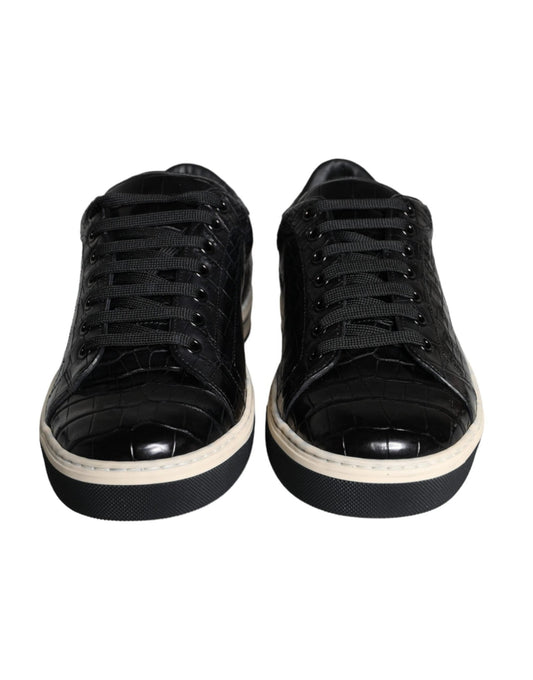 Dolce & Gabbana Black Leather Men Low Top Sneakers Shoes - SMARTMARTNZ
