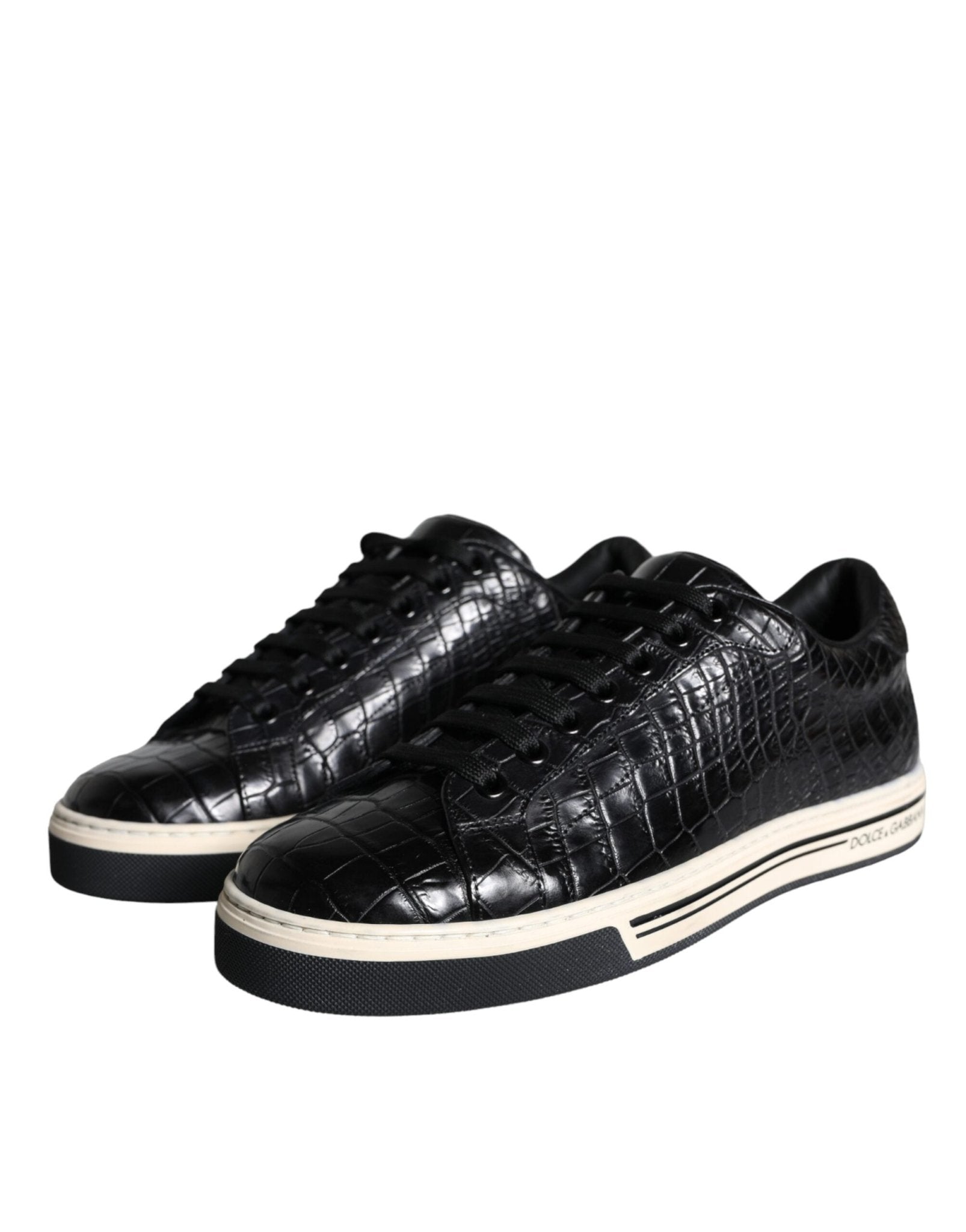 Dolce & Gabbana Black Leather Men Low Top Sneakers Shoes - SMARTMARTNZ