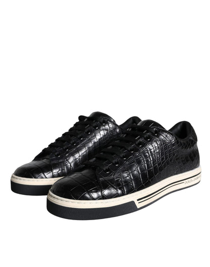 Dolce & Gabbana Black Leather Men Low Top Sneakers Shoes - SMARTMARTNZ