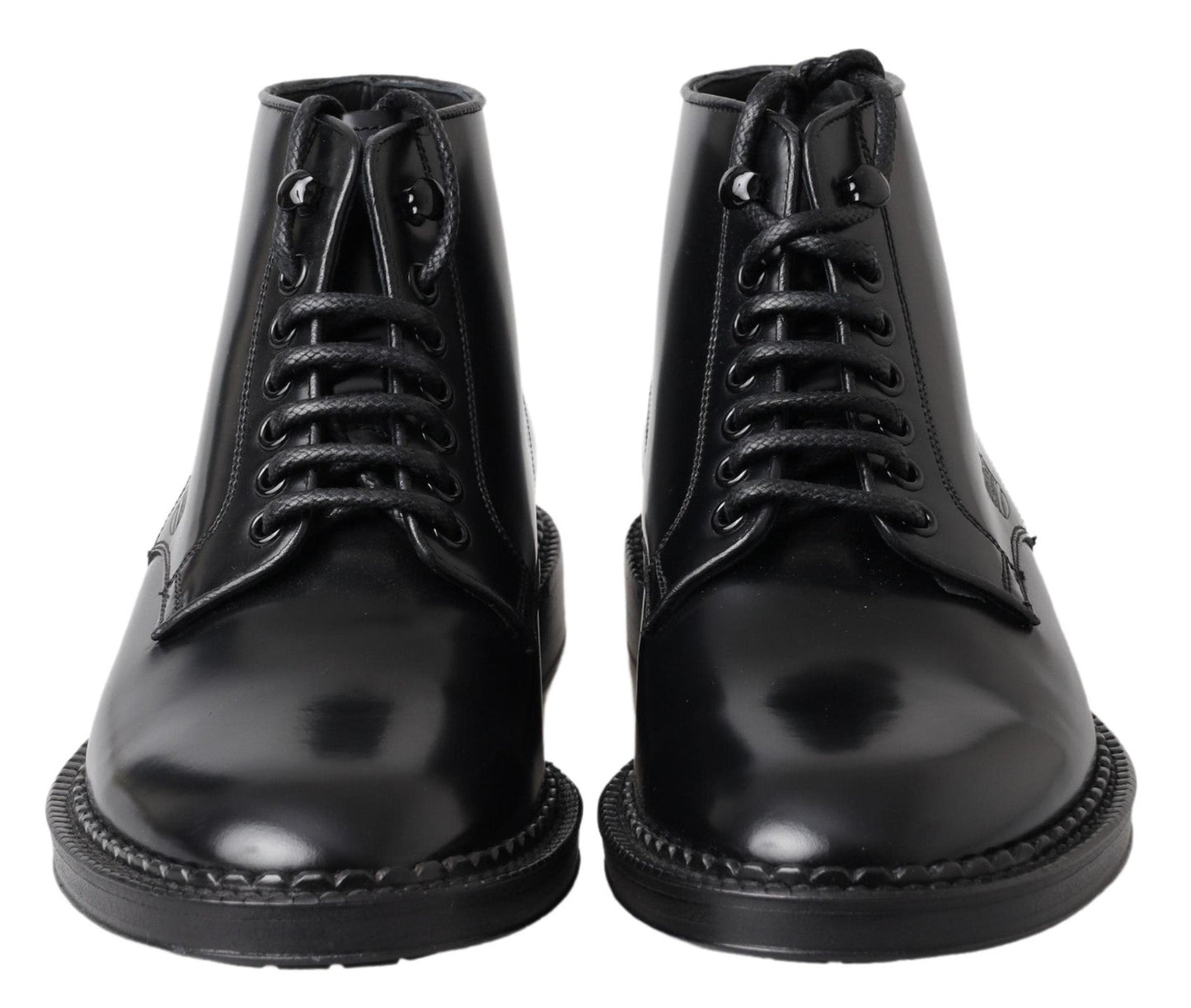 Dolce & Gabbana Black Leather Men Short Boots Lace Up Shoes - SMARTMARTNZ