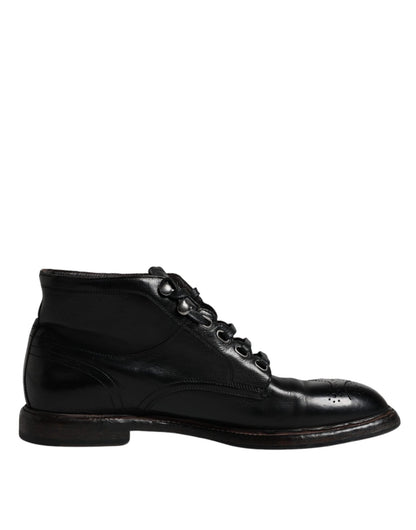 Dolce & Gabbana Black Leather Men Short Boots Lace Up Shoes - SMARTMARTNZ