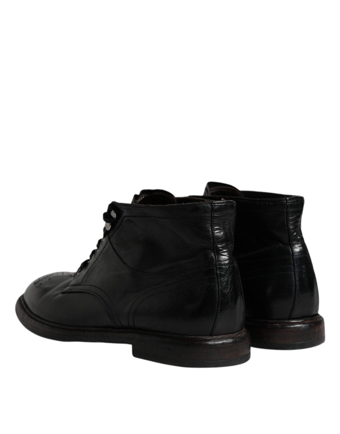 Dolce & Gabbana Black Leather Men Short Boots Lace Up Shoes - SMARTMARTNZ