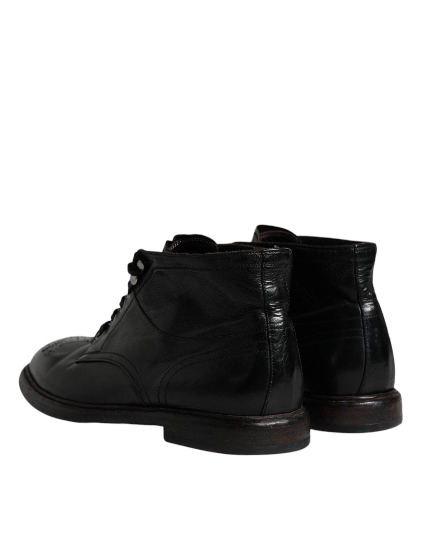 Dolce & Gabbana Black Leather Men Short Boots Lace Up Shoes - SMARTMARTNZ