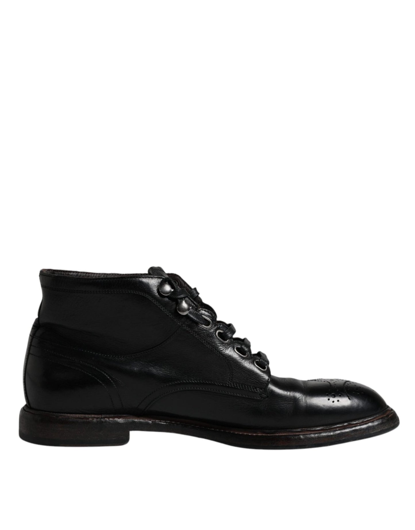 Dolce & Gabbana Black Leather Men Short Boots Lace Up Shoes - SMARTMARTNZ