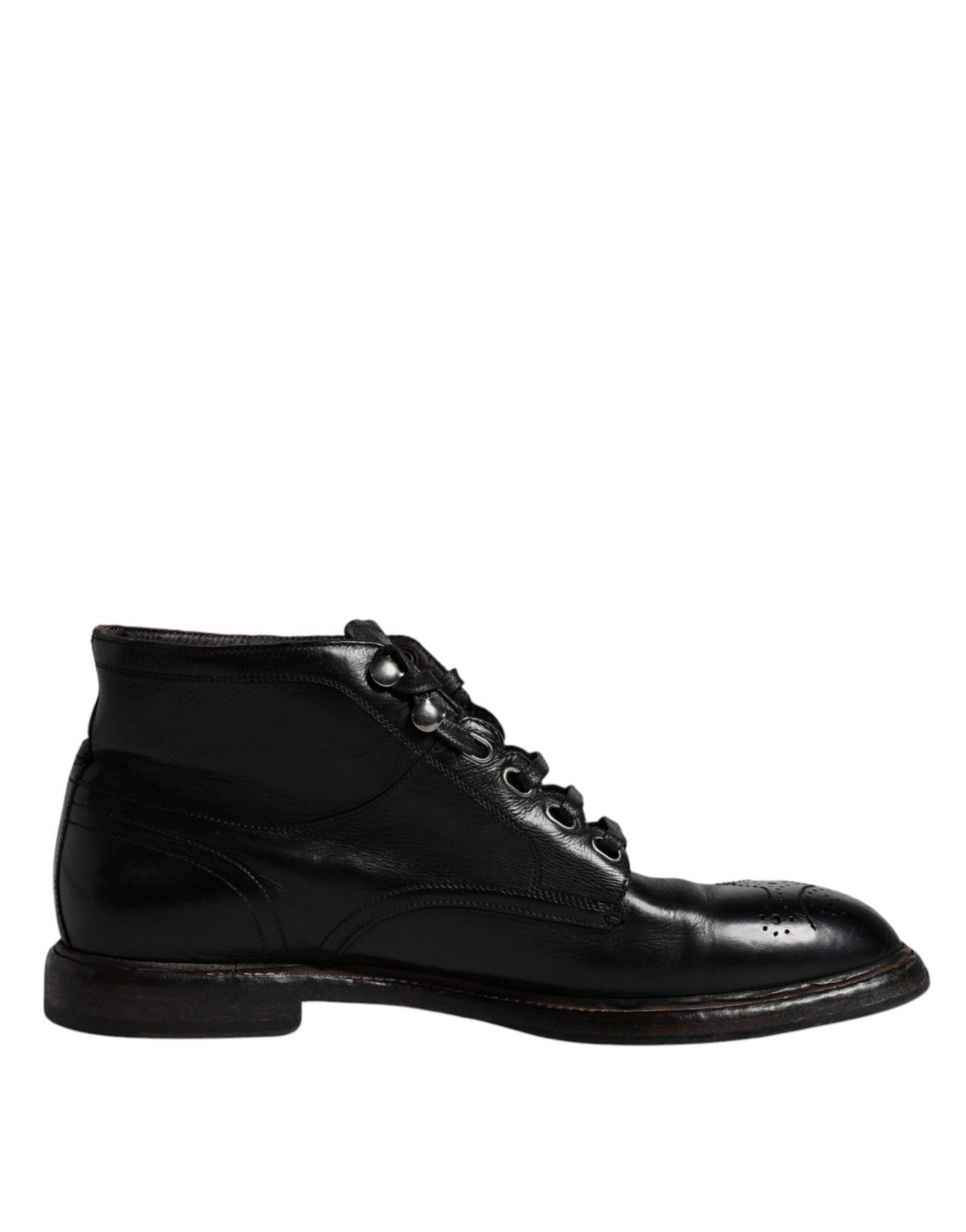 Dolce & Gabbana Black Leather Men Short Boots Lace Up Shoes - SMARTMARTNZ