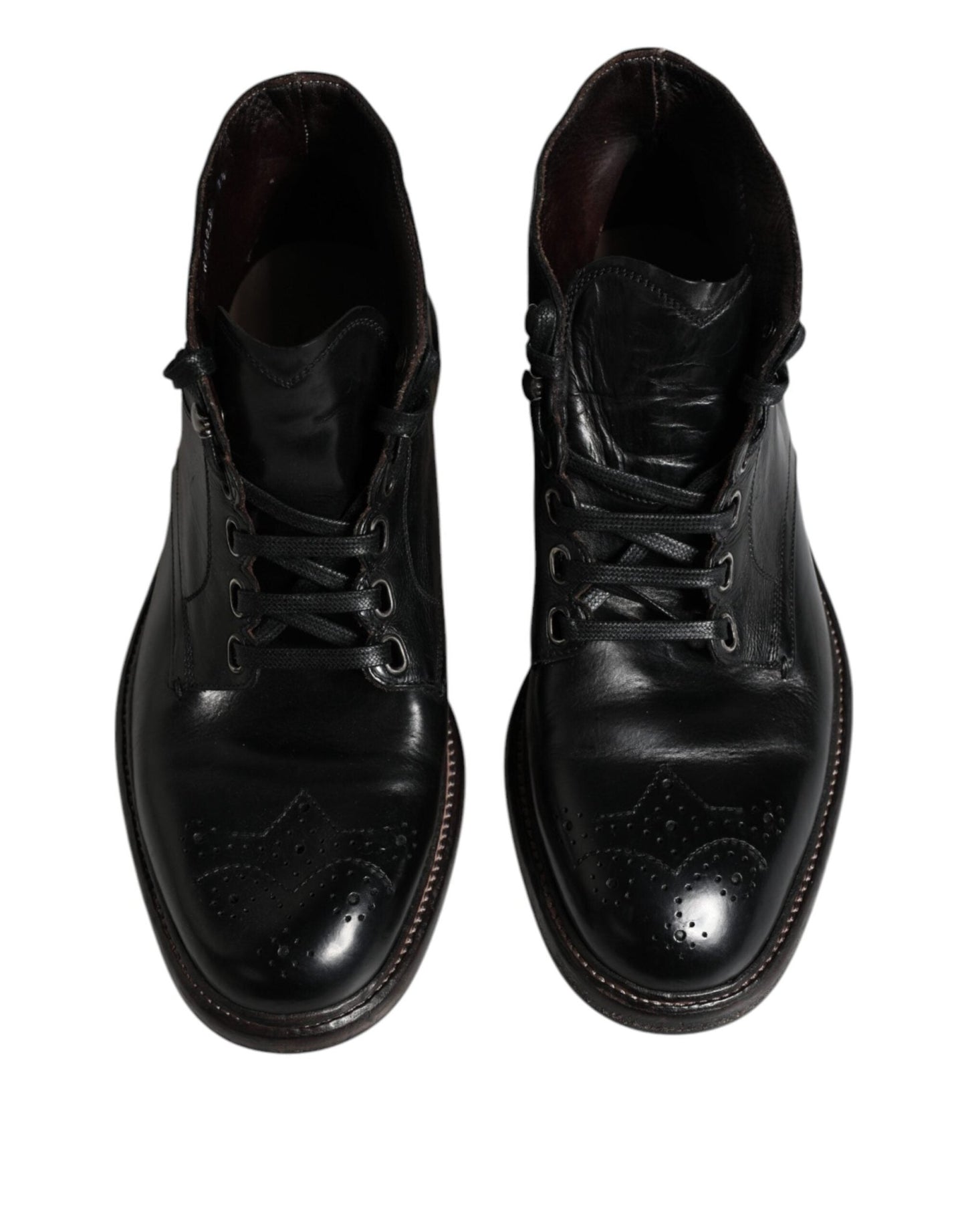 Dolce & Gabbana Black Leather Men Short Boots Lace Up Shoes - SMARTMARTNZ