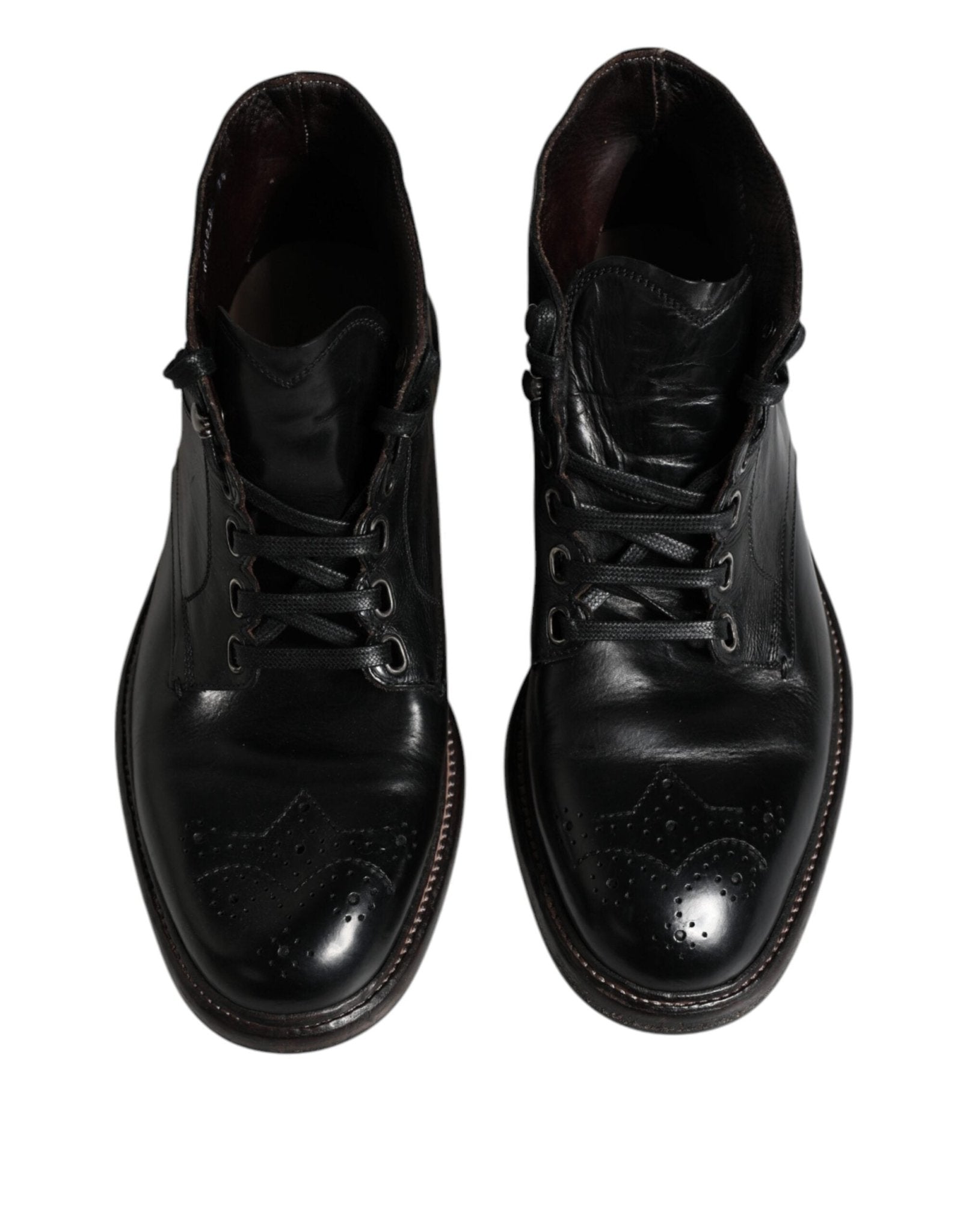 Dolce & Gabbana Black Leather Men Short Boots Lace Up Shoes - SMARTMARTNZ
