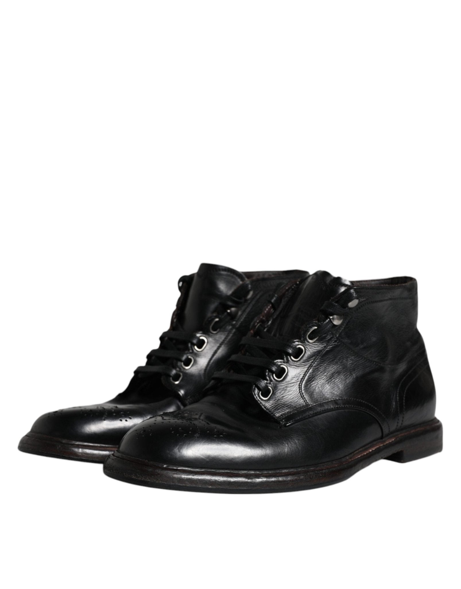 Dolce & Gabbana Black Leather Men Short Boots Lace Up Shoes - SMARTMARTNZ