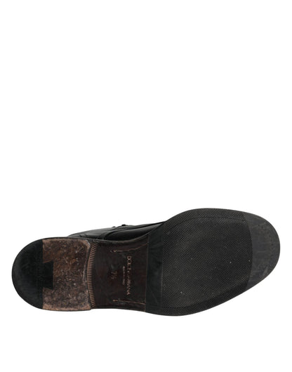 Dolce & Gabbana Black Leather Men Short Boots Lace Up Shoes - SMARTMARTNZ