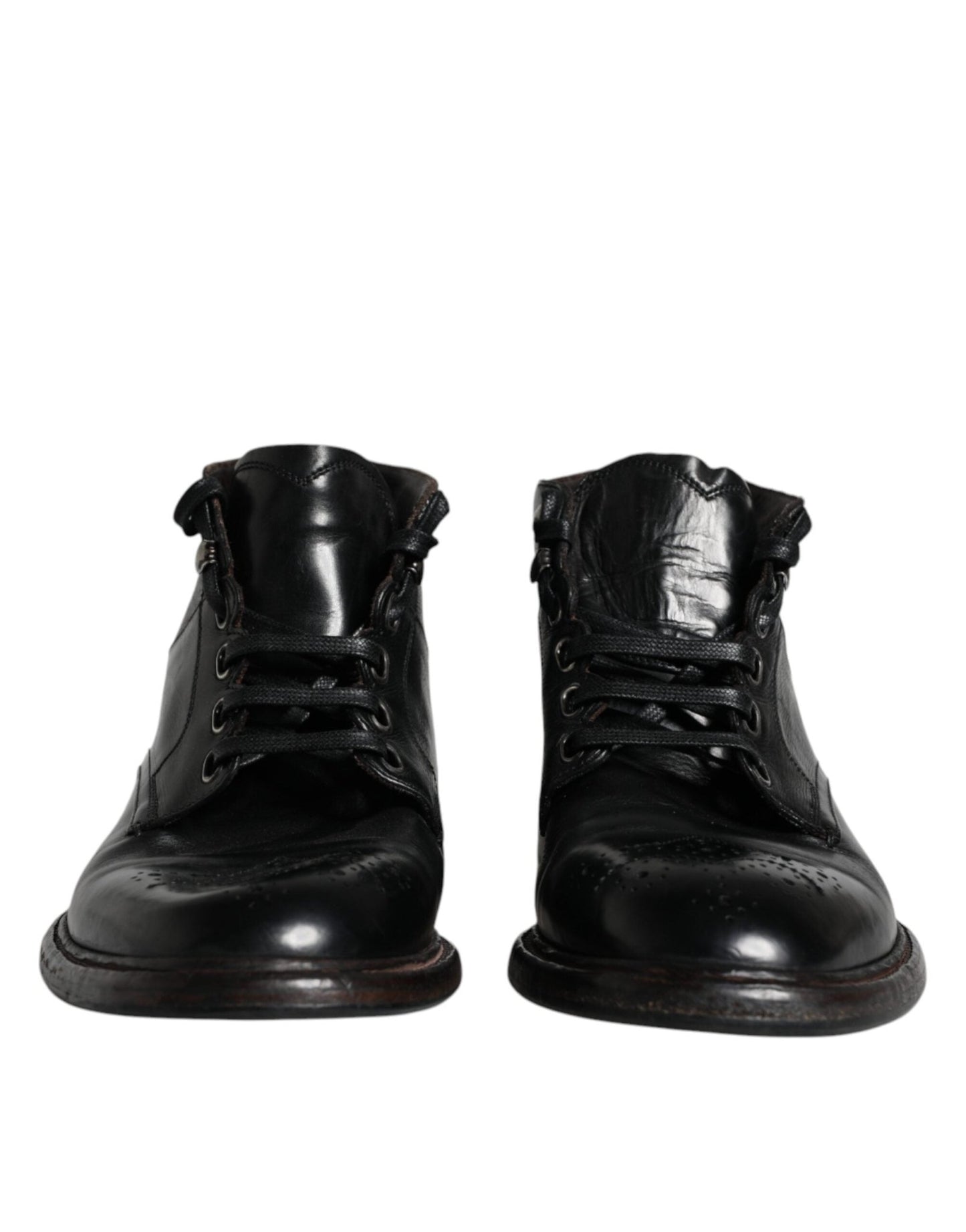 Dolce & Gabbana Black Leather Men Short Boots Lace Up Shoes - SMARTMARTNZ