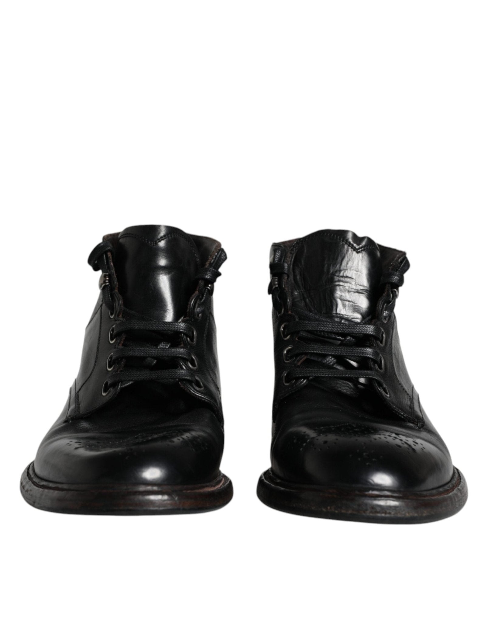 Dolce & Gabbana Black Leather Men Short Boots Lace Up Shoes - SMARTMARTNZ