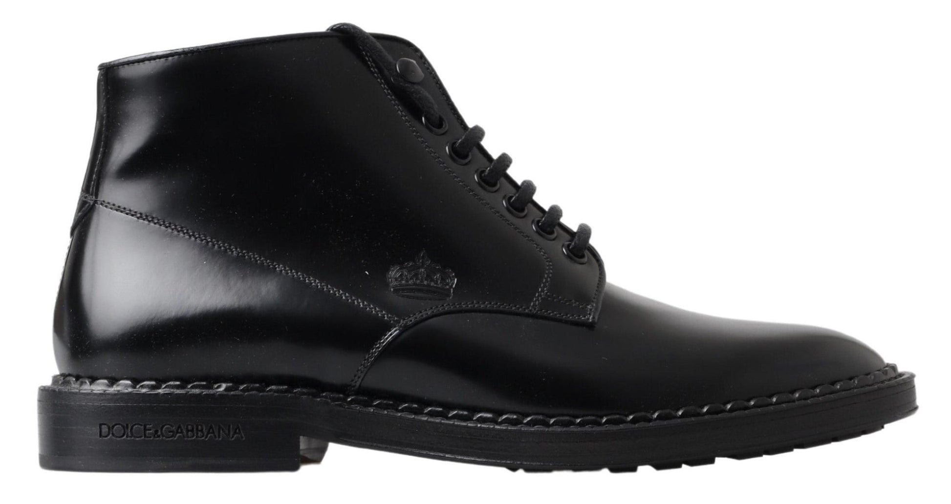 Dolce & Gabbana Black Leather Men Short Boots Lace Up Shoes - SMARTMARTNZ